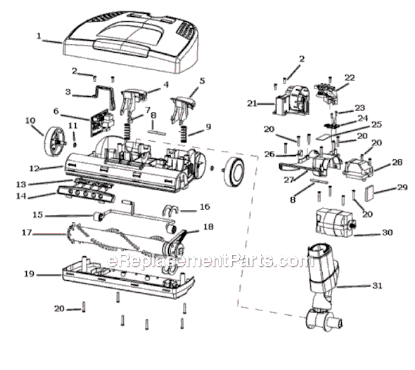 Page C Diagram and Parts List for PE7025A  Sanitaire Canister Vacuum