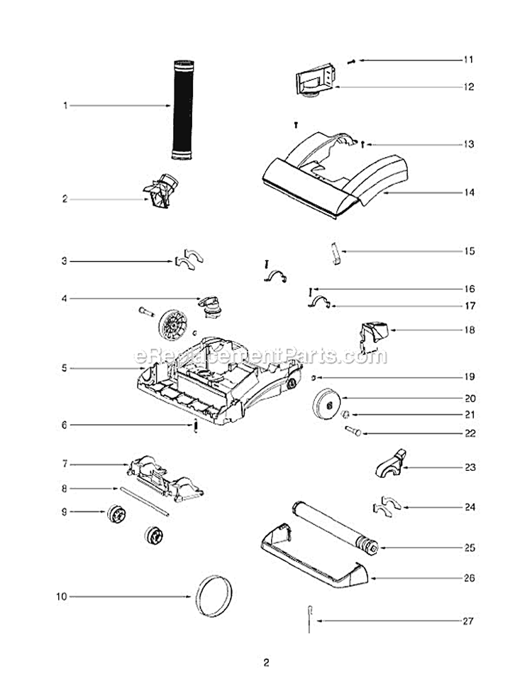 Base And Hood Diagram and Parts List for SC5745A  Sanitaire Upright Vacuum