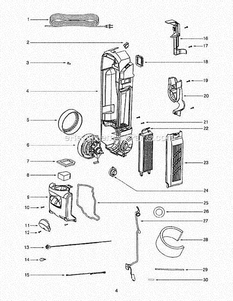 Main Body Diagram and Parts List for SC5745A  Sanitaire Upright Vacuum
