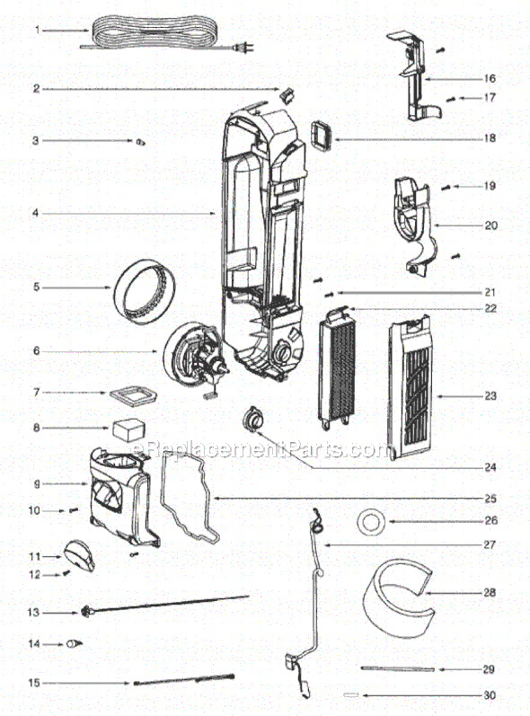 Page D Diagram and Parts List for SC5845B  Sanitaire Upright Vacuum