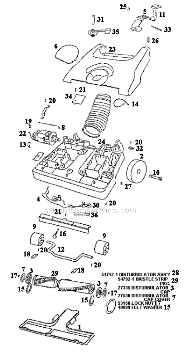 Page B Diagram and Parts List for SC6484AT  Sanitaire Upright Vacuum