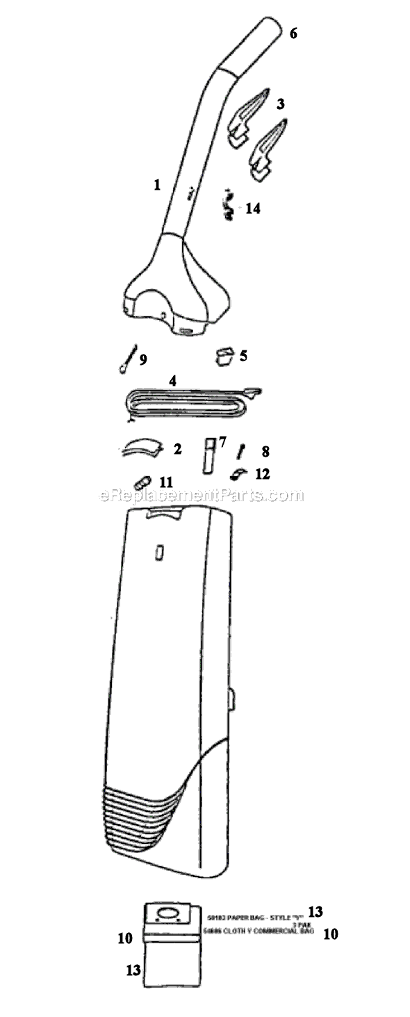 Page D Diagram and Parts List for SC6484BT  Sanitaire Upright Vacuum