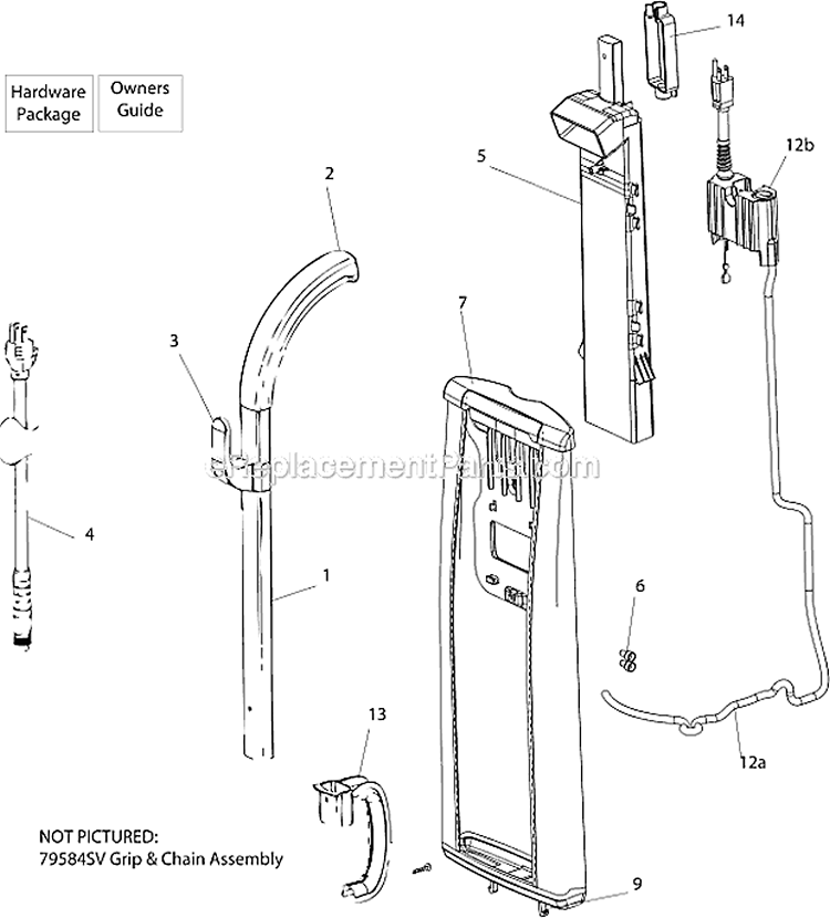 Page A Diagram and Parts List for SC9050B  Sanitaire Upright Vacuum