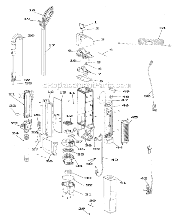 Page B Diagram and Parts List for SC9150A  Sanitaire Upright Vacuum