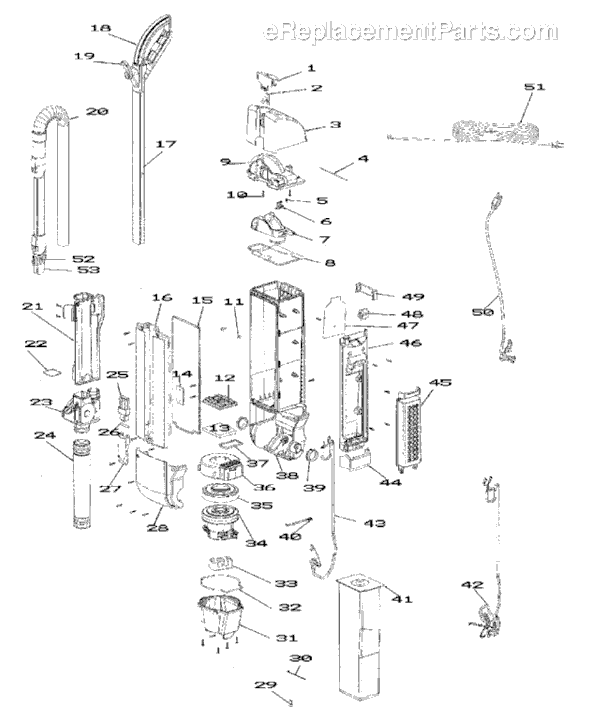 Page B Diagram and Parts List for SC9180A  Sanitaire Upright Vacuum