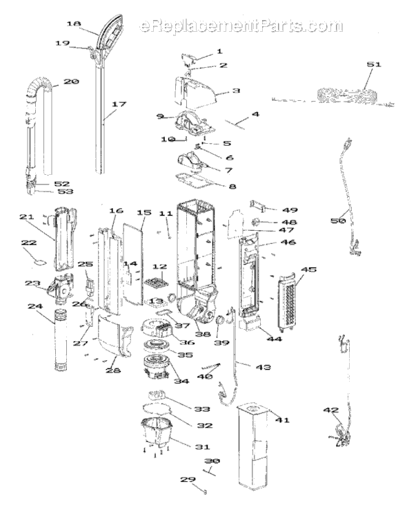 Page B Diagram and Parts List for SC9180B  Sanitaire Upright Vacuum