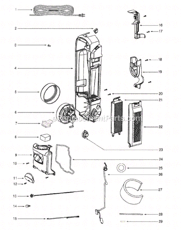 Page D Diagram and Parts List for SP5816A  Sanitaire Upright Vacuum
