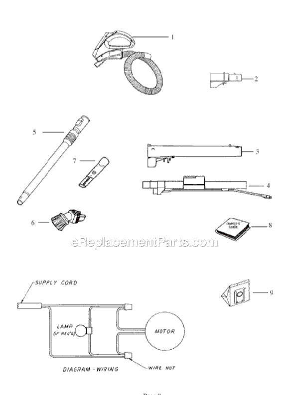 Page A Diagram and Parts List for SP6952AC  Sanitaire Canister Vacuum