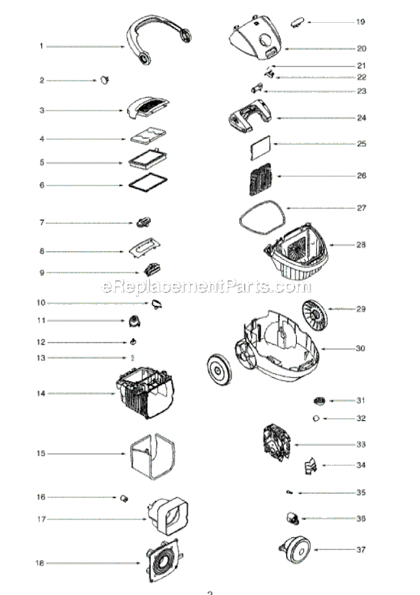 Page B Diagram and Parts List for SP6985A  Sanitaire Canister Vacuum