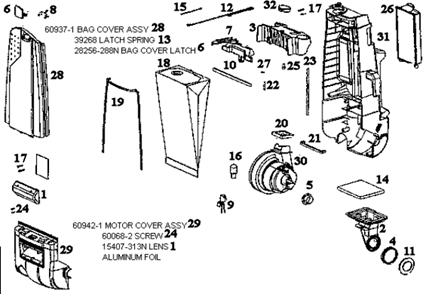 Part Location Diagram of 60943-1 Sanitaire Motor Assembly