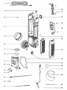 Page D Diagram and Parts List for SC5845A-2  Sanitaire Upright Vacuum