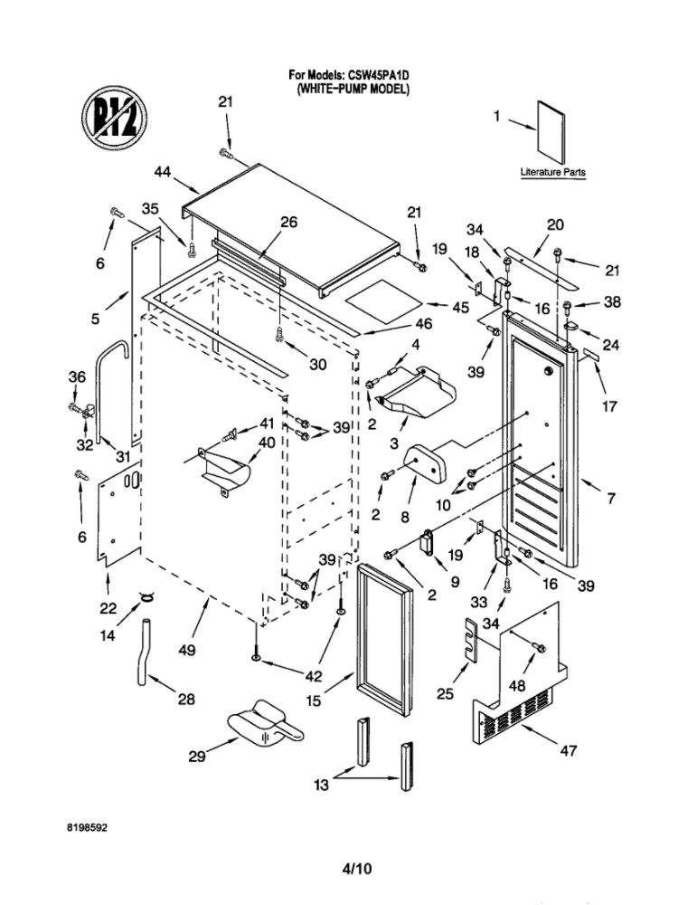 Cabinet Liner And Door Diagram and Parts List for CSW45PA1D  Scotsman-Residential Ice Maker