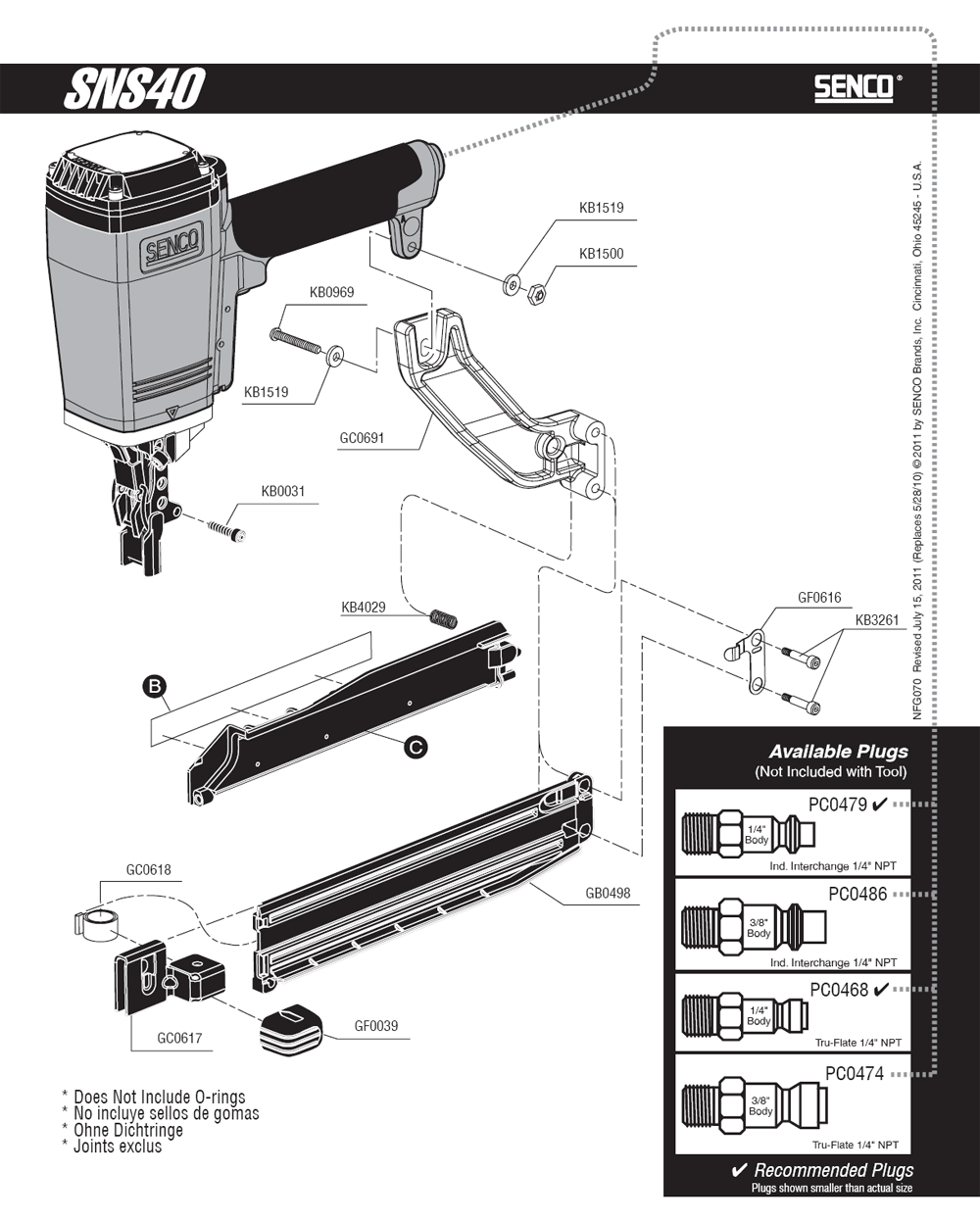 Diagram 1 Diagram and Parts List for SNS43 702002N Senco Nailer