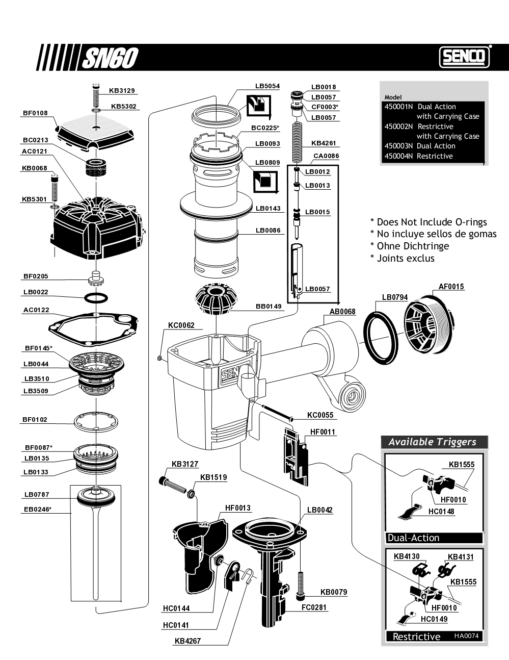 Diagram 2 Diagram and Parts List for SN62 450003N Senco Nailer