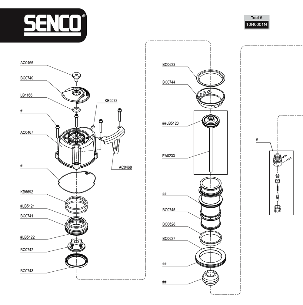 Fig-0 Diagram and Parts List for JOISTPRO250MXP 10R0001N Senco Nailer