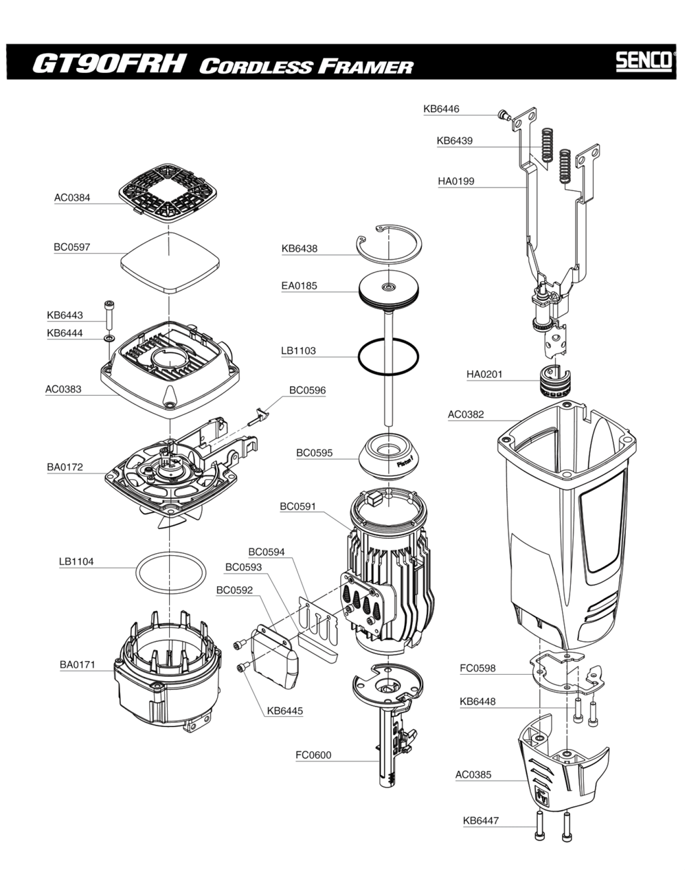 Diagram 2 Diagram and Parts List for GT90FRH 5G0001N Senco Nailer