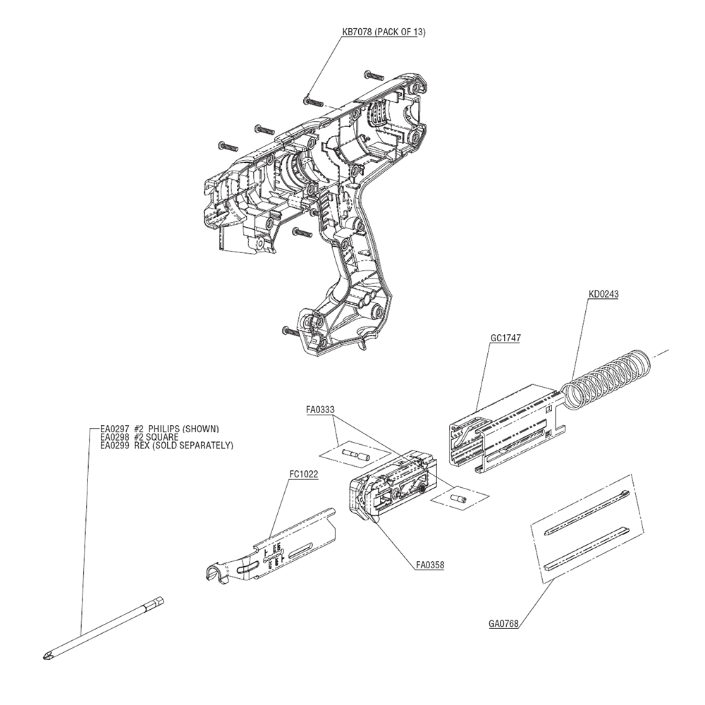 Fig-0 Diagram and Parts List for DS242-AC 10E0001N Senco Screwdriver