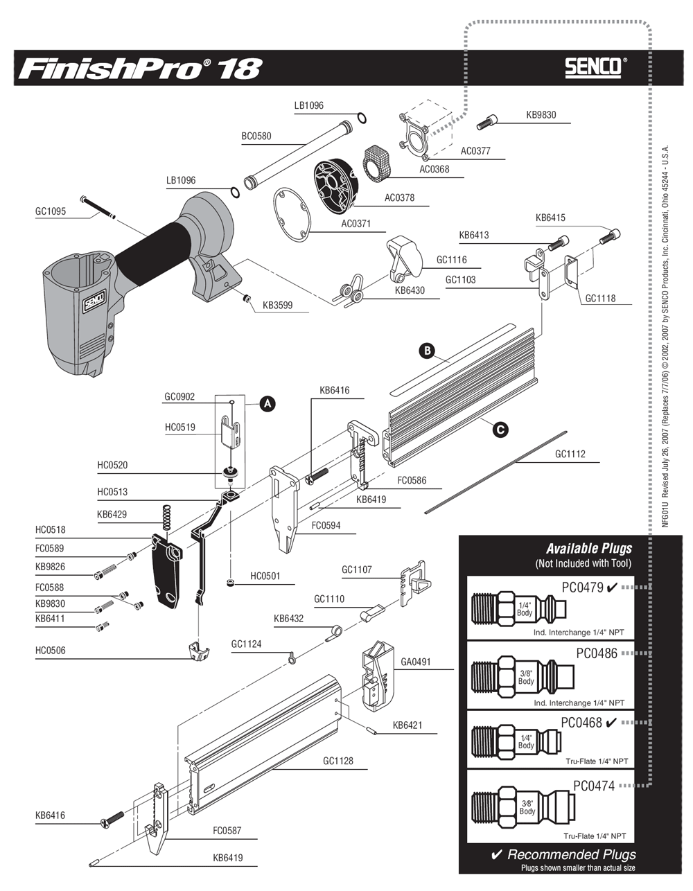 Diagram 2 Diagram and Parts List for FINISHPRO1818GA 1U0001N Senco Nailer