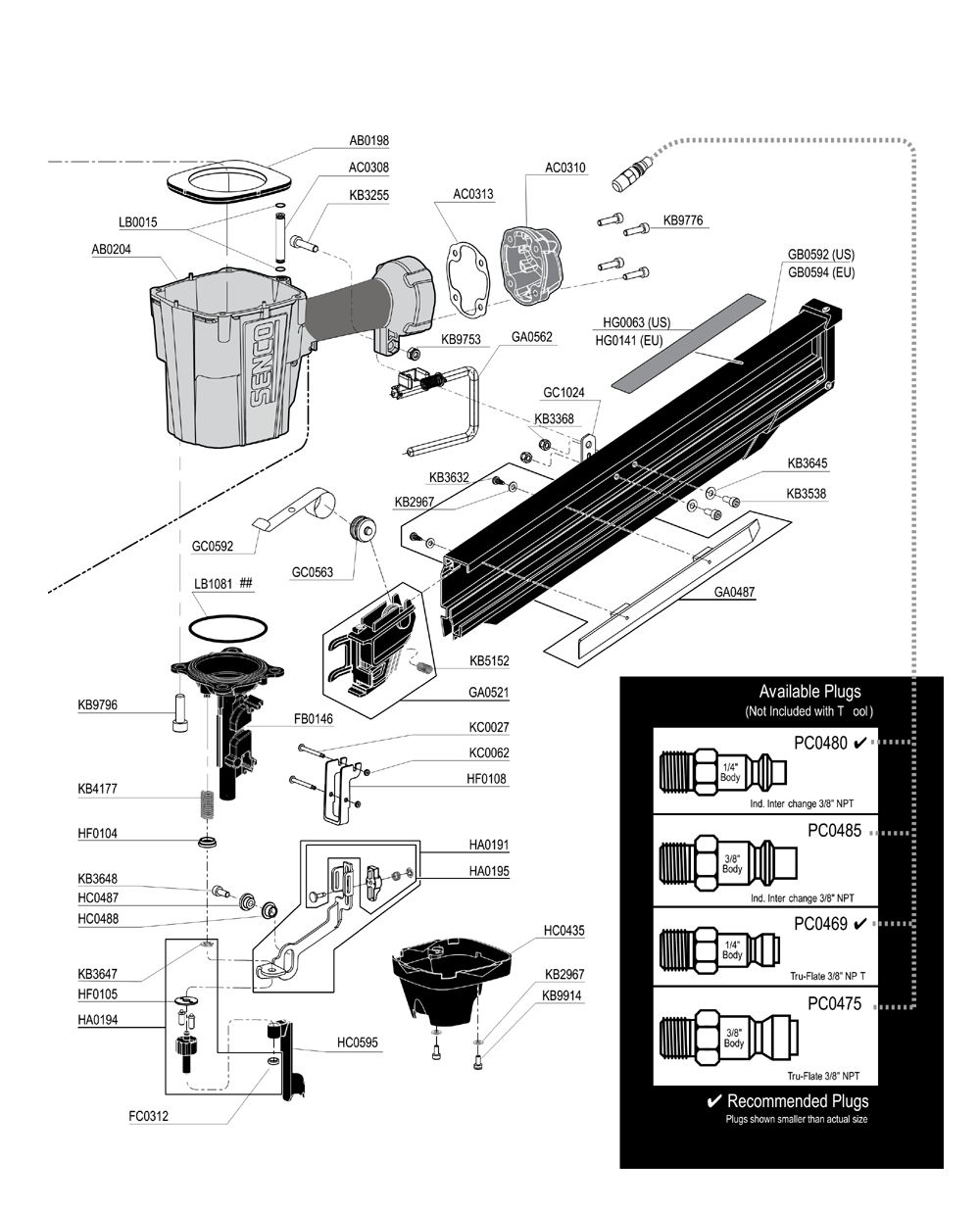 Diagram 1 Diagram and Parts List for FRAMEPRO325FRHXP 4H0101N Senco Nailer