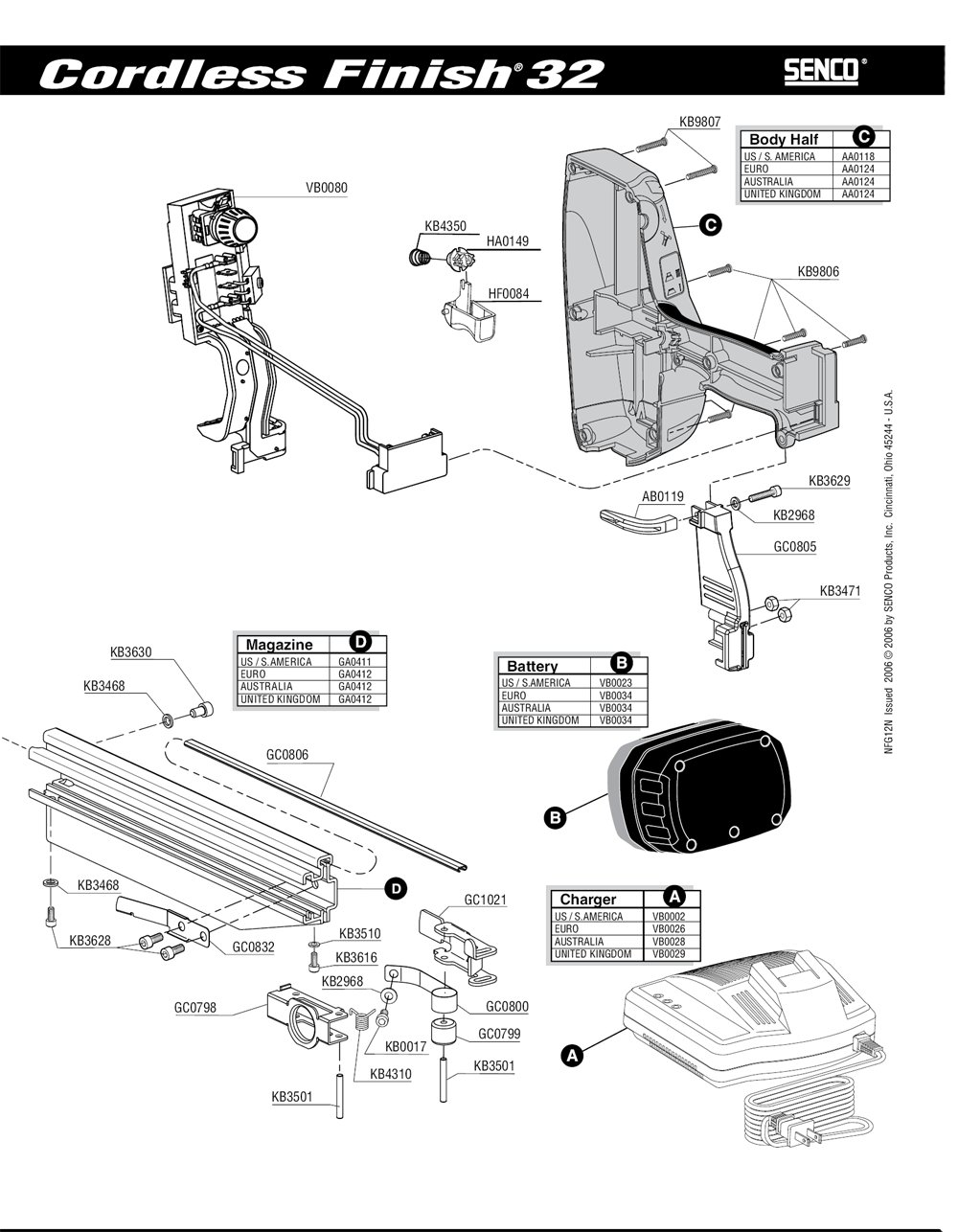 Diagram 2 Diagram and Parts List for FINISH32 2N0002N Senco Nailer