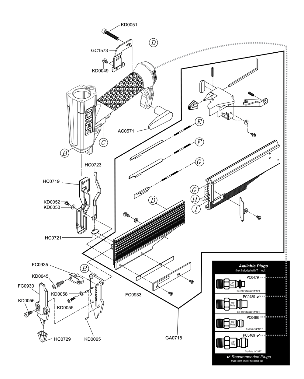 Diagram 1 Diagram and Parts List for FINISHPRO23LXP 8L0001N Senco Nailer