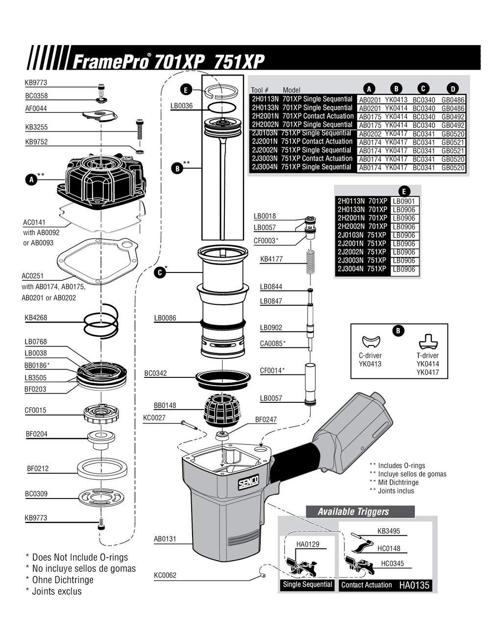 Diagram 2 Diagram and Parts List for FRAMEPRO751XP 2J0103N Senco Nailer