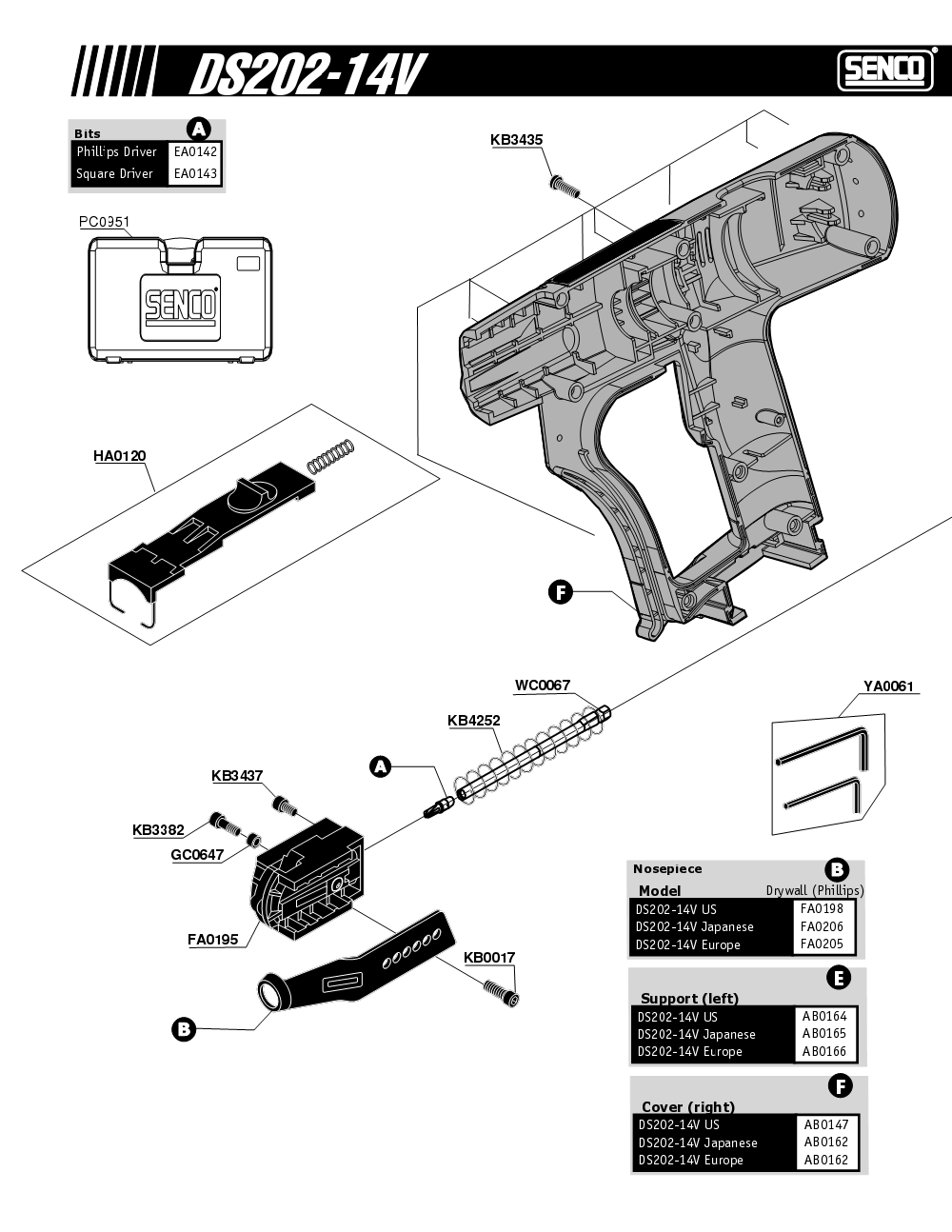 Diagram 2 Diagram and Parts List for DS202 14V3P0001N Senco Screwdriver