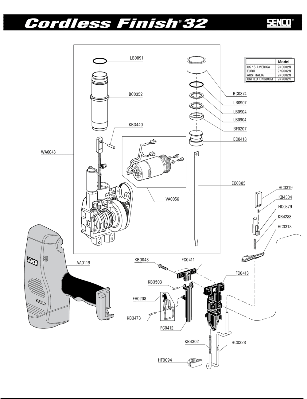 Diagram 1 Diagram and Parts List for FINISH32 2N0002N Senco Nailer