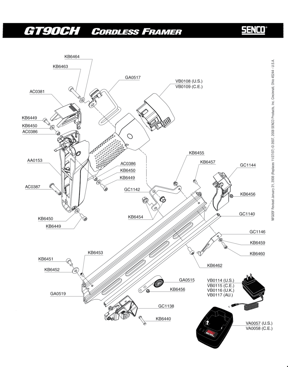Diagram 1 Diagram and Parts List for GT90 5F0001N Senco Nailer