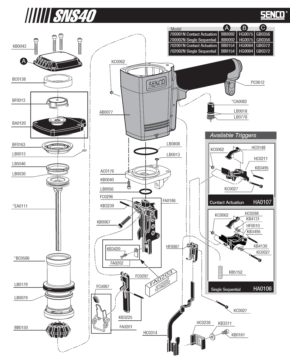 Diagram 2 Diagram and Parts List for SNS43 702002N Senco Nailer