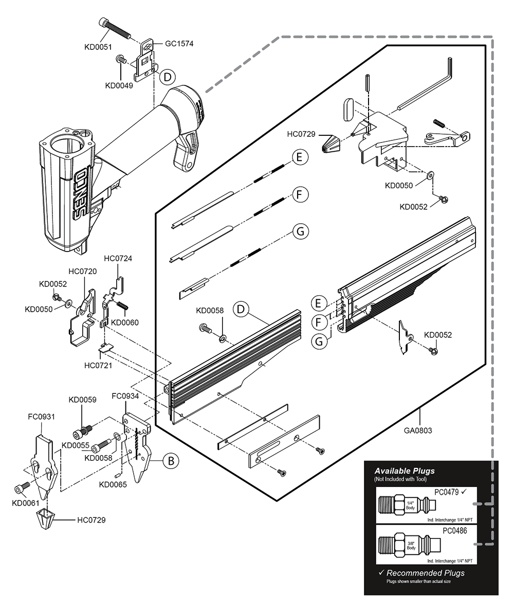 Fig-1 Diagram and Parts List for TN11G1  Senco Nailer