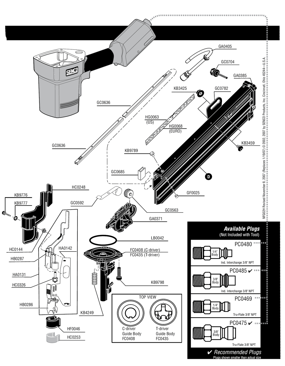 Diagram 1 Diagram and Parts List for FRAMEPRO751XP 2J0103N Senco Nailer