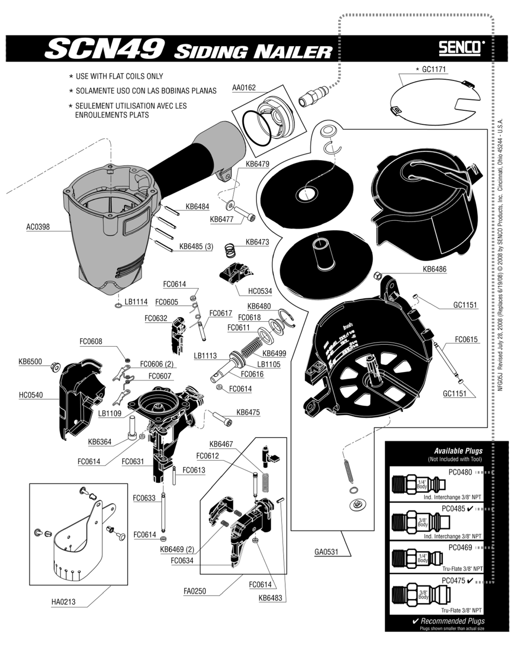 Diagram 1 Diagram and Parts List for SCN49FRH 5J0001N Senco Nailer