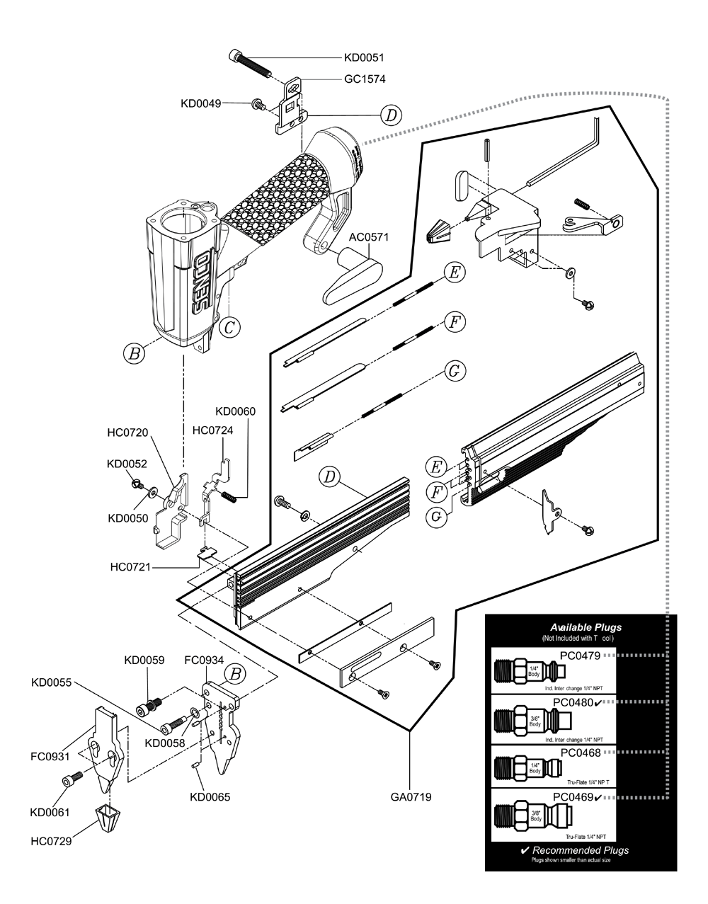 Diagram 1 Diagram and Parts List for FINISHPRO23SXP 8F0001N Senco Nailer