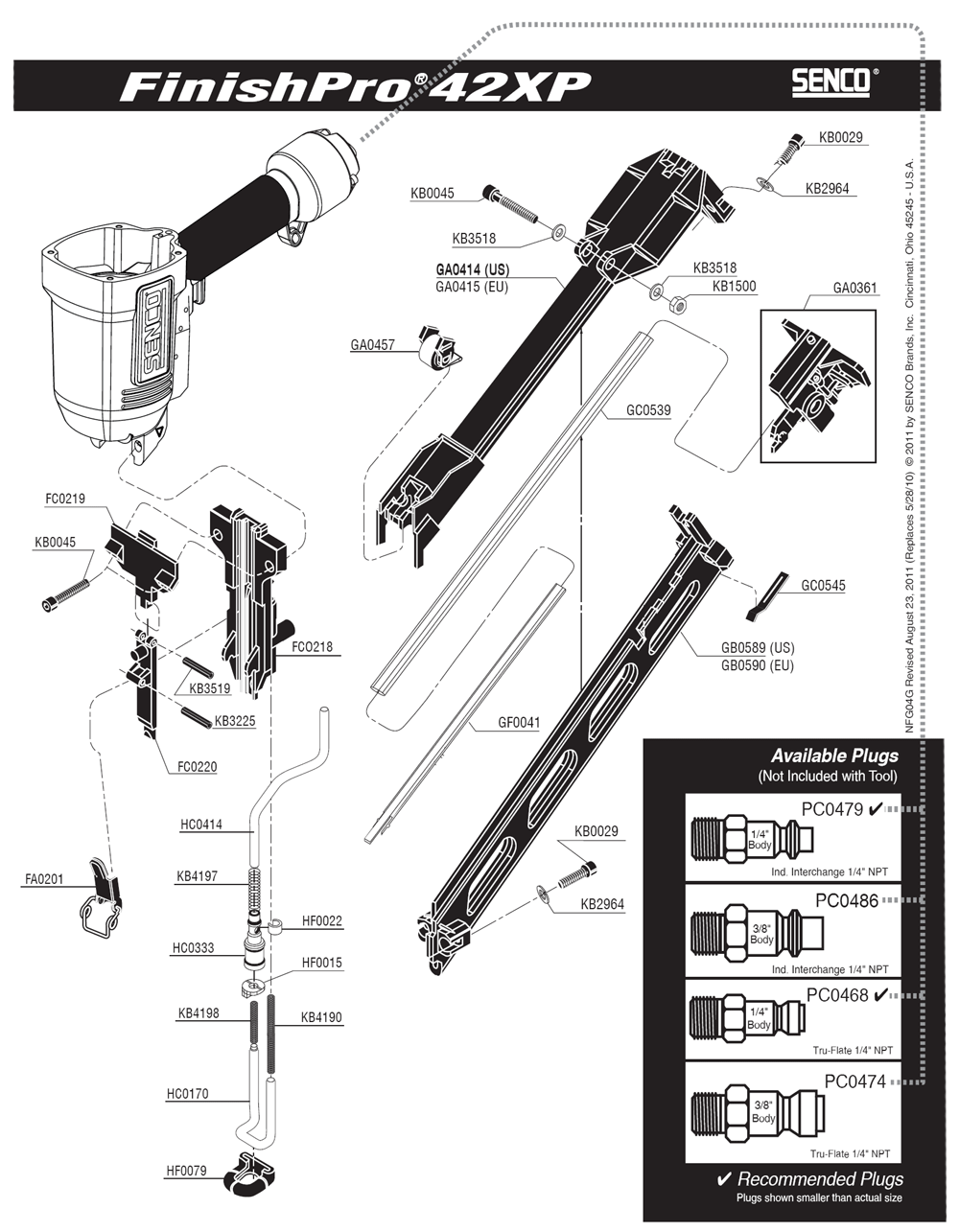 Diagram 1 Diagram and Parts List for FINISHPRO42XP15GA 4G0001N Senco Nailer