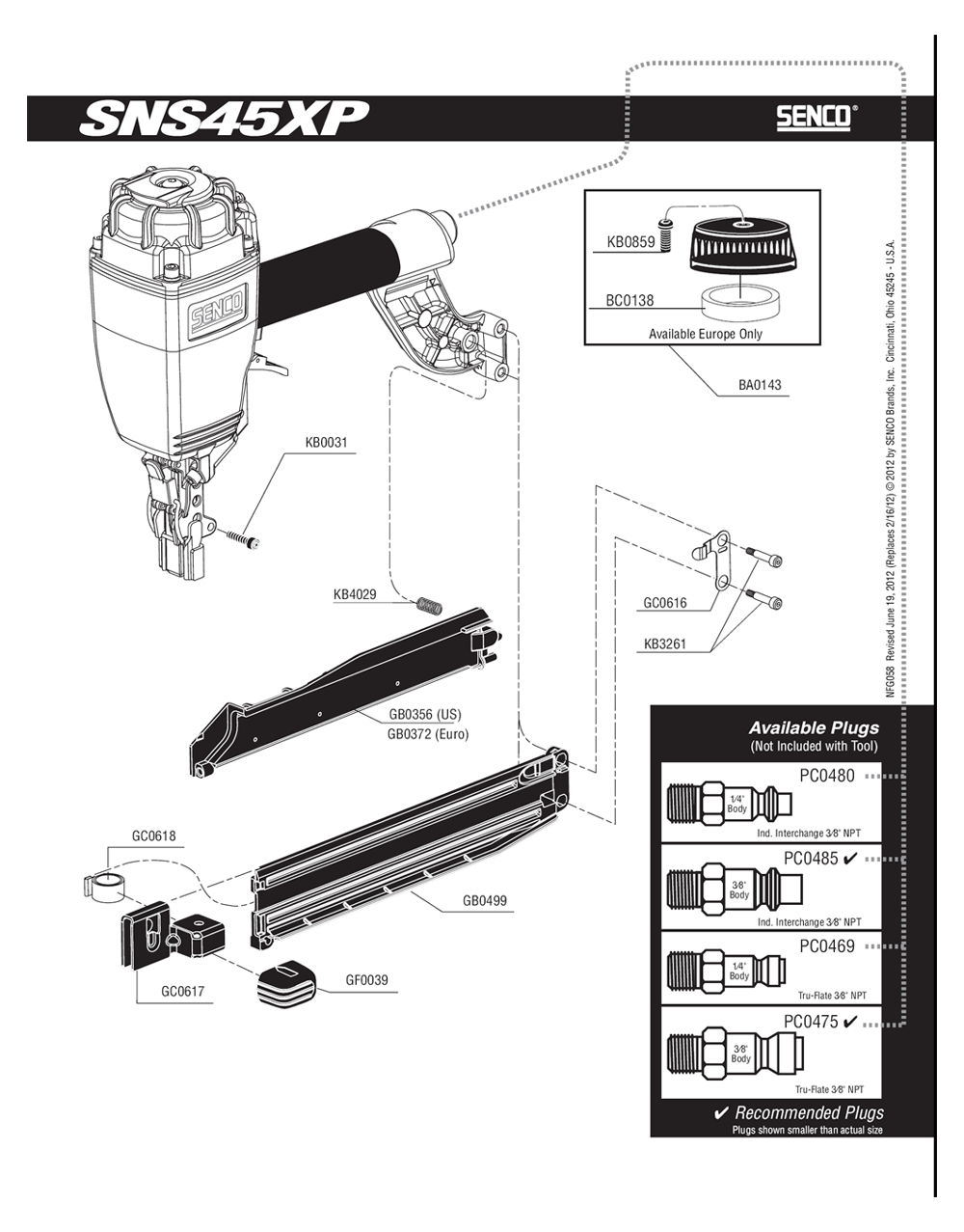 Diagram 1 Diagram and Parts List for SNS45XP16GA 580101N Senco Nailer