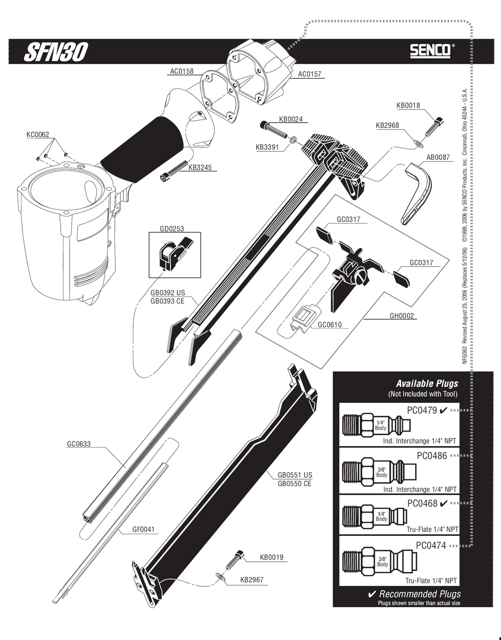 Diagram 1 Diagram and Parts List for SFN3015GA 620002N Senco Nailer