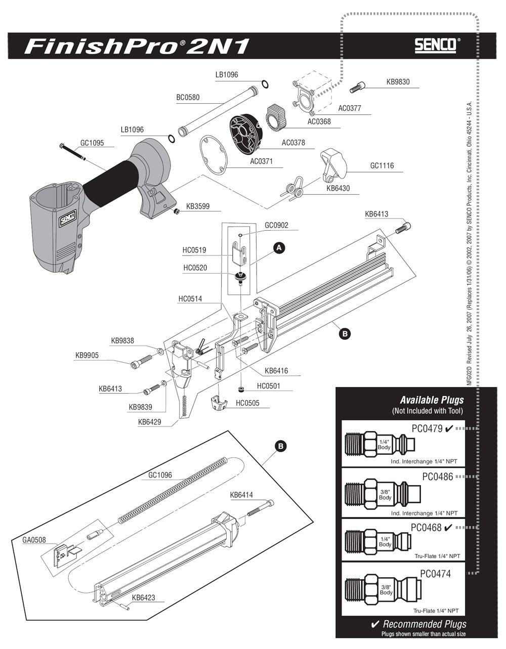Diagram 1 Diagram and Parts List for FINISHPRO2N118GA 2D0001N Senco Nailer