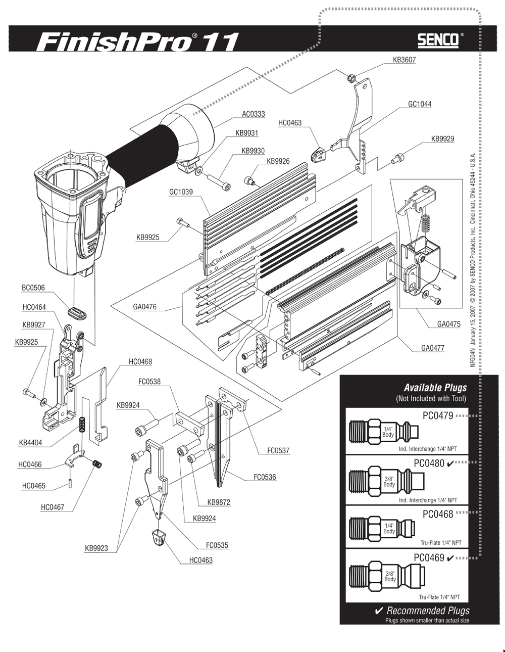 Diagram 2 Diagram and Parts List for FINISHPRO1123GA 4N0001N Senco Nailer