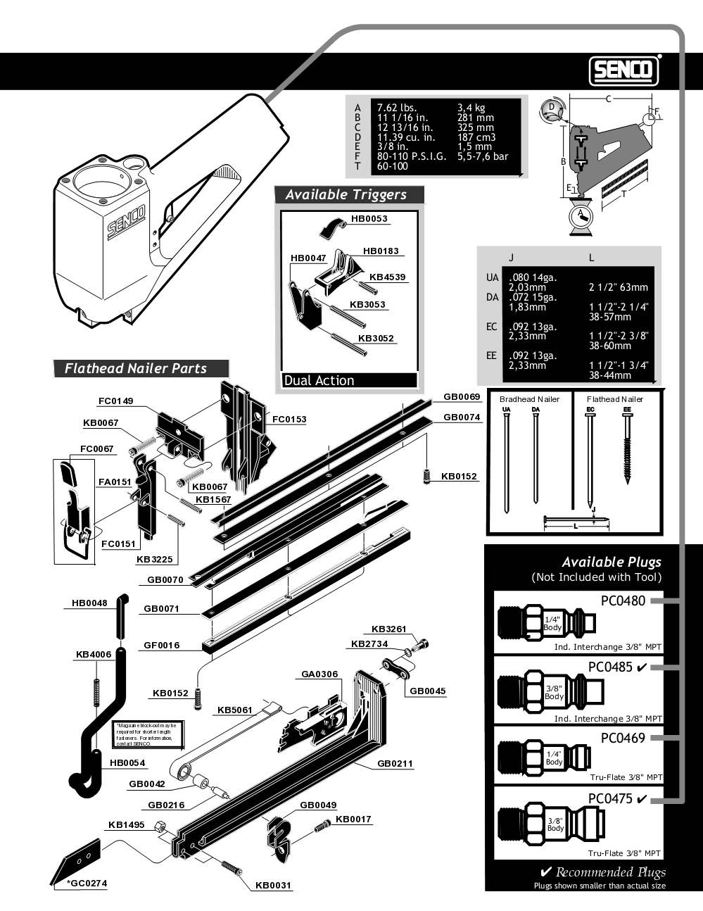 Diagram 1 Diagram and Parts List for SFN2C 180004N Senco Nailer