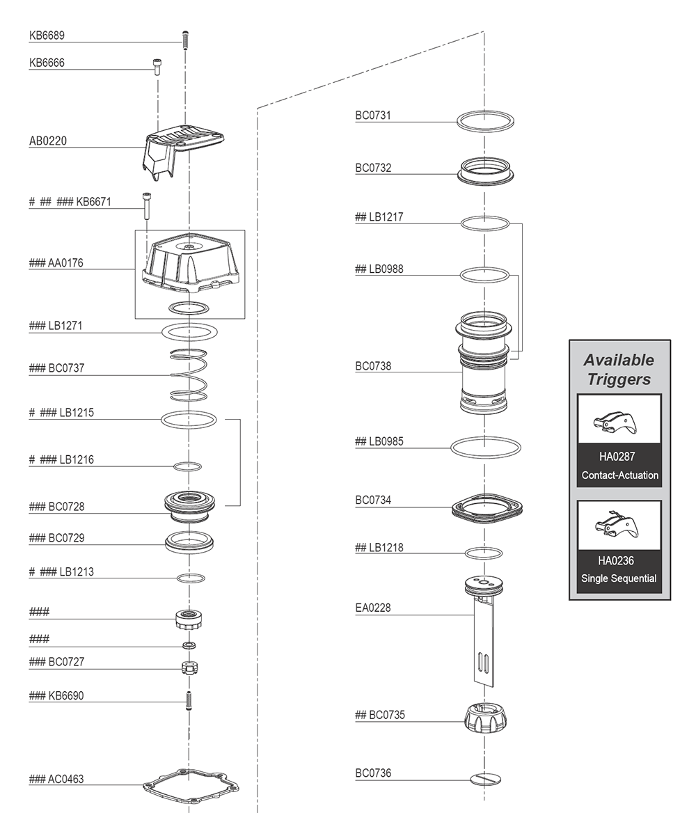 Fig-0 Diagram and Parts List for PS20XP 9W0001N Senco Nailer
