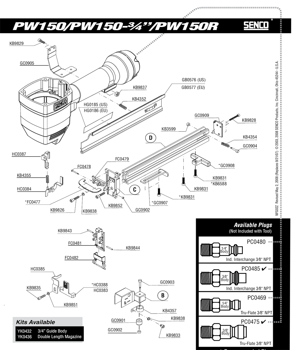 Diagram 1 Diagram and Parts List for PW151 2Z0023N Senco Nailer