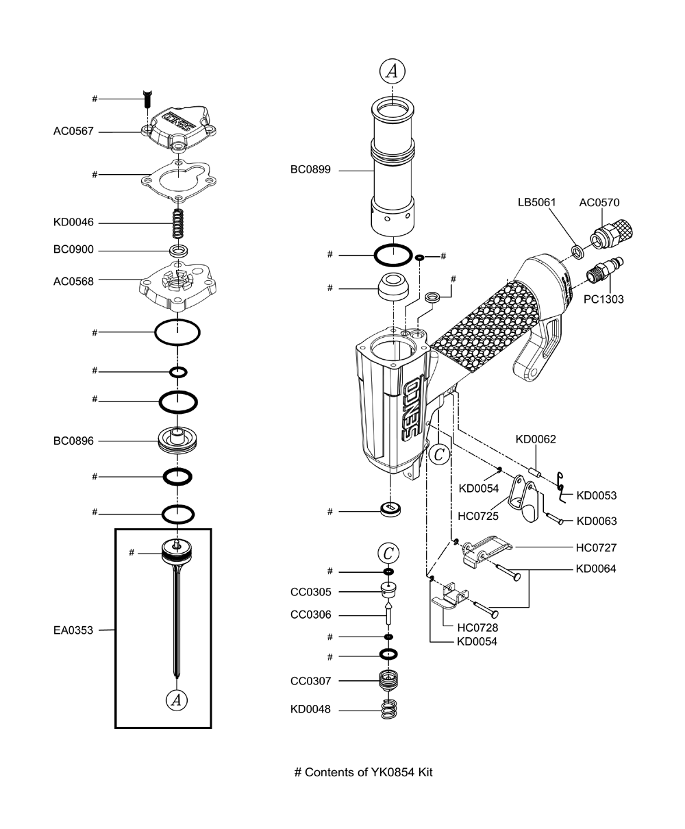 Diagram 2 Diagram and Parts List for FINISHPRO23SXP 8F0001N Senco Nailer