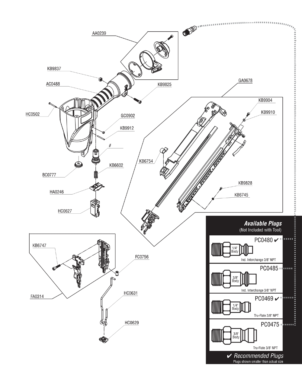 Diagram 1 Diagram and Parts List for FINISHPRO35MG 6G0001N Senco Nailer