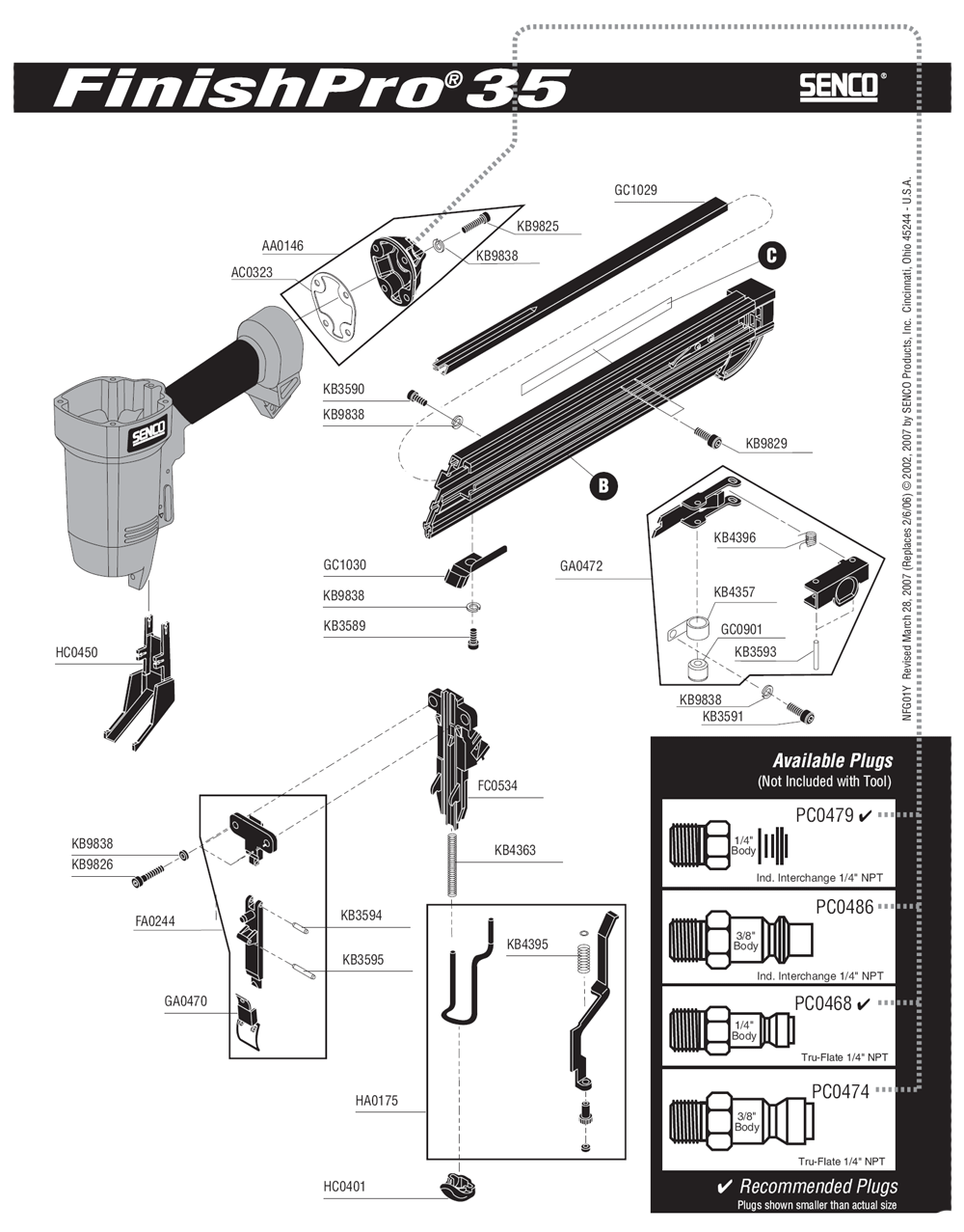 Diagram 1 Diagram and Parts List for FINISHPRO3515GA 1Y0001N Senco Nailer