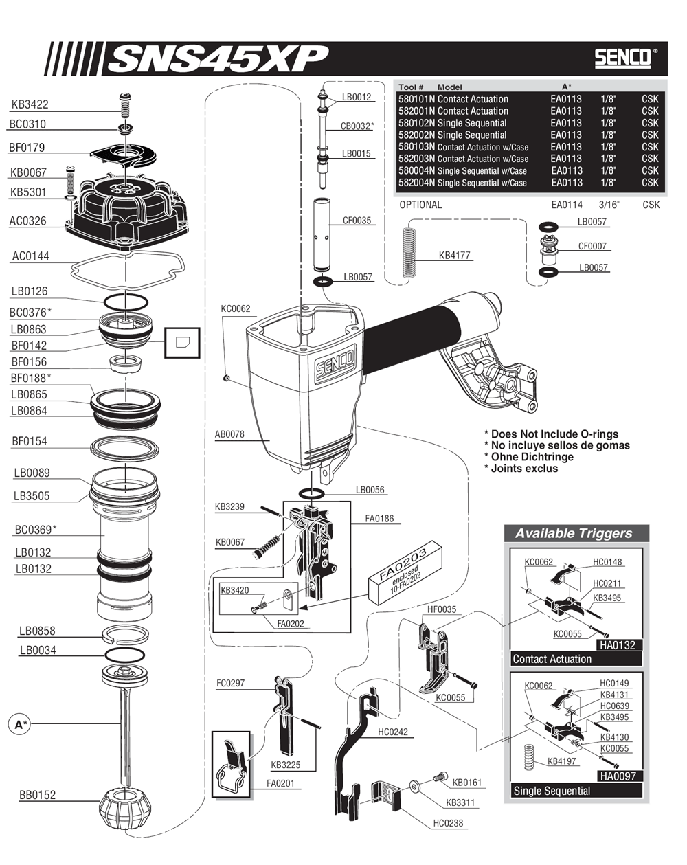 Diagram 2 Diagram and Parts List for SNS45XP16GA 580101N Senco Nailer