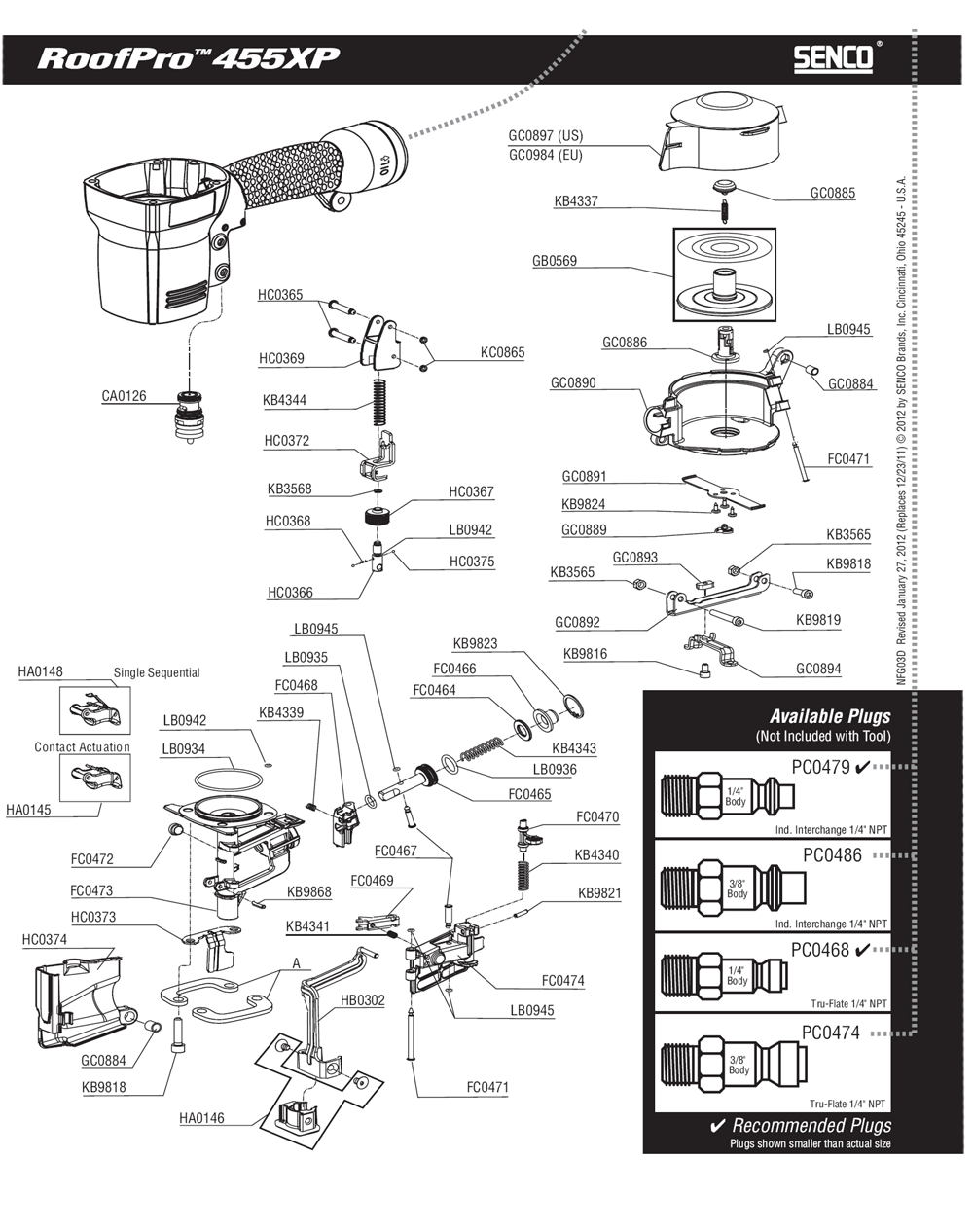 Diagram 1 Diagram and Parts List for ROOFPRO455XP 3D0101N Senco Nailer