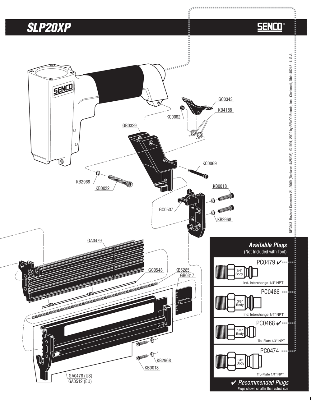 Diagram 1 Diagram and Parts List for SLP20XP18GA 430101N Senco Nailer