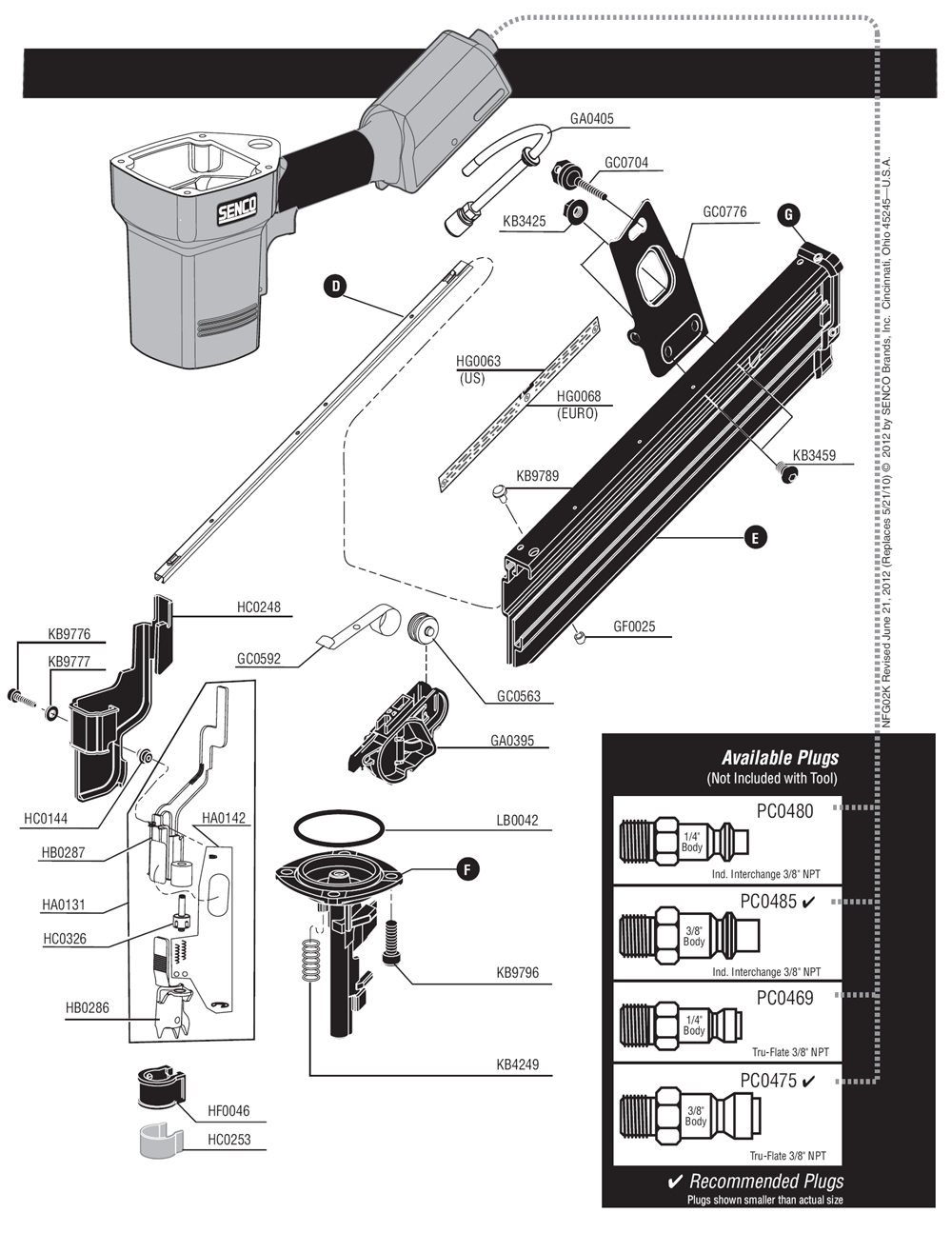 Diagram 1 Diagram and Parts List for FRAMEPRO752XP 2F0103N Senco Nailer