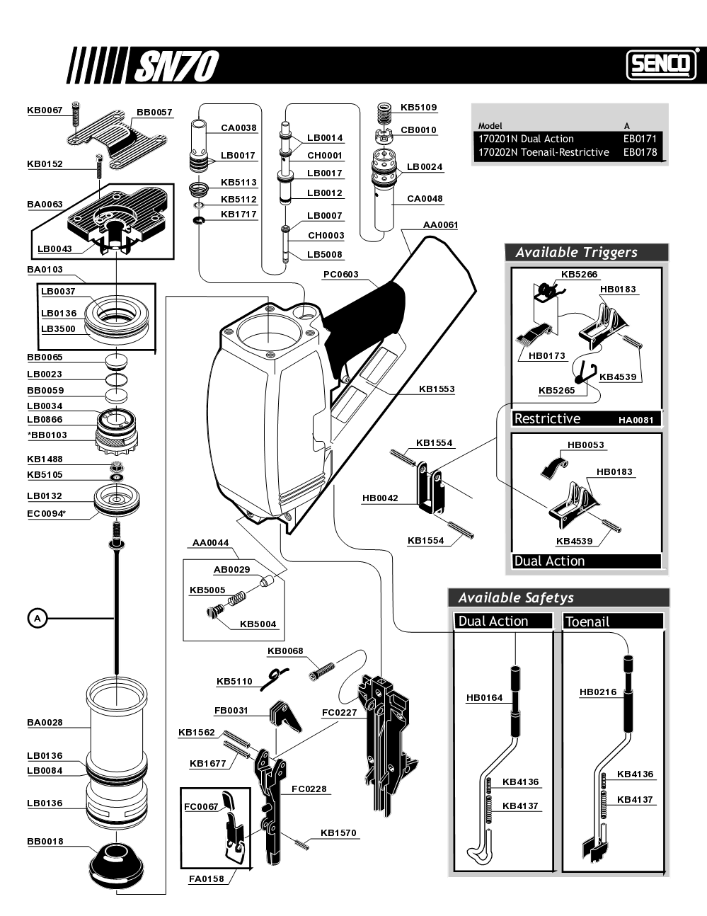 Diagram 2 Diagram and Parts List for SN70 170311N Senco Nailer